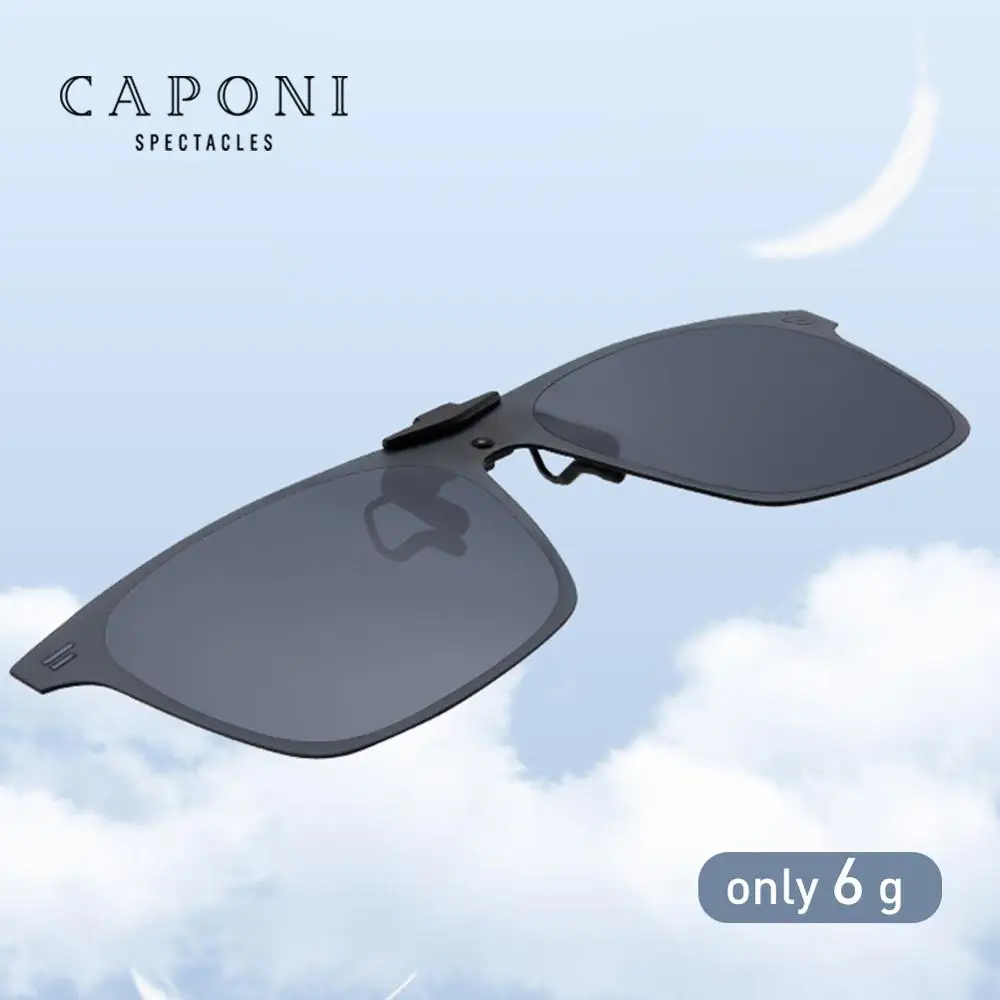 CAPONI Driving Black Clip On Glasses Frame For Men Ultralight Accessories Eyewear Anti UV Polarized Men Sunglasses Clip CP3190