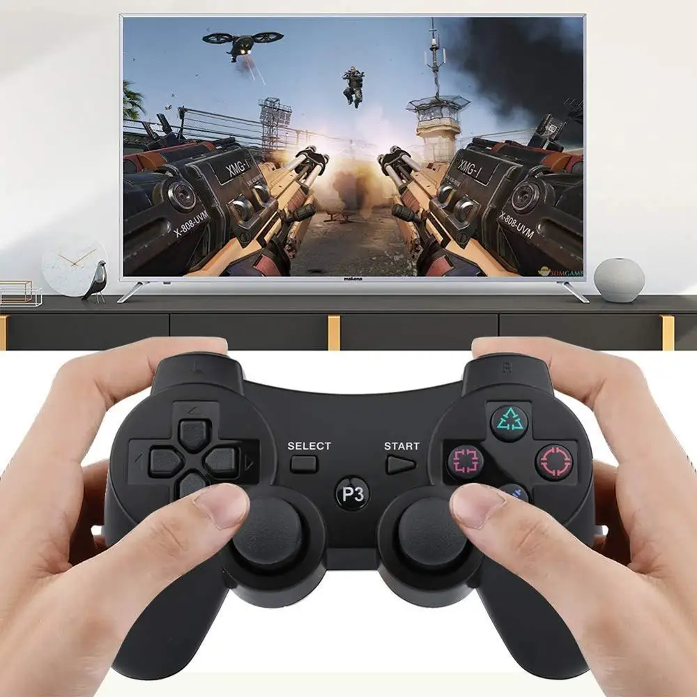 PS3 Controller 2 Pack Wireless 6-axis Dual Shock Gaming Controller for Sony Playstation 3 with Charging Cord (Black)