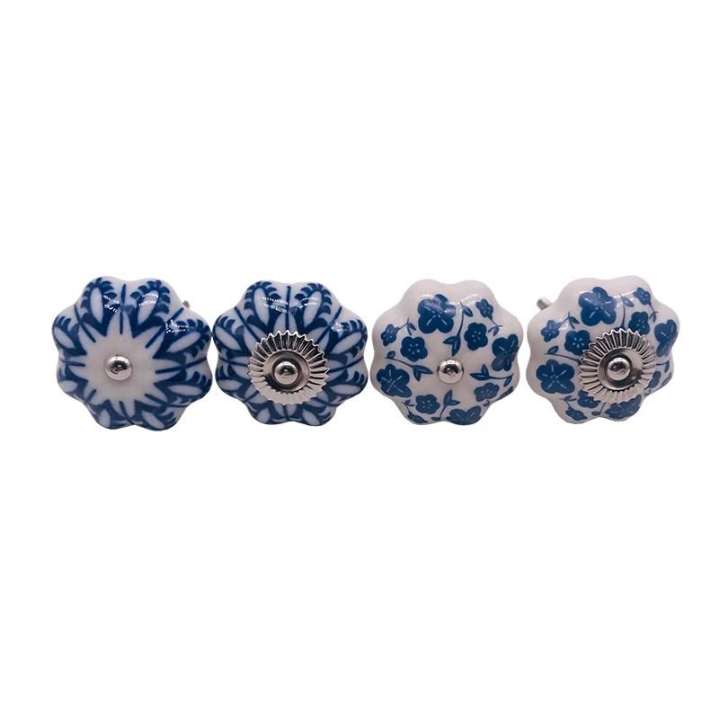 6x Blue and white porcelain Pumpkins Knobs Ceramic Kitchen Cupboard Cabinet Wardrobe Baby Children Room Pull Drawer 40mm Handle