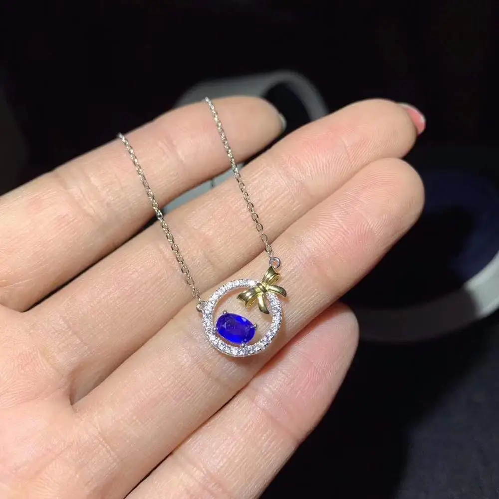 

Natural Real Sapphire Necklace Natural Pendant Solid S925 Sterling Silver For Women Necklace