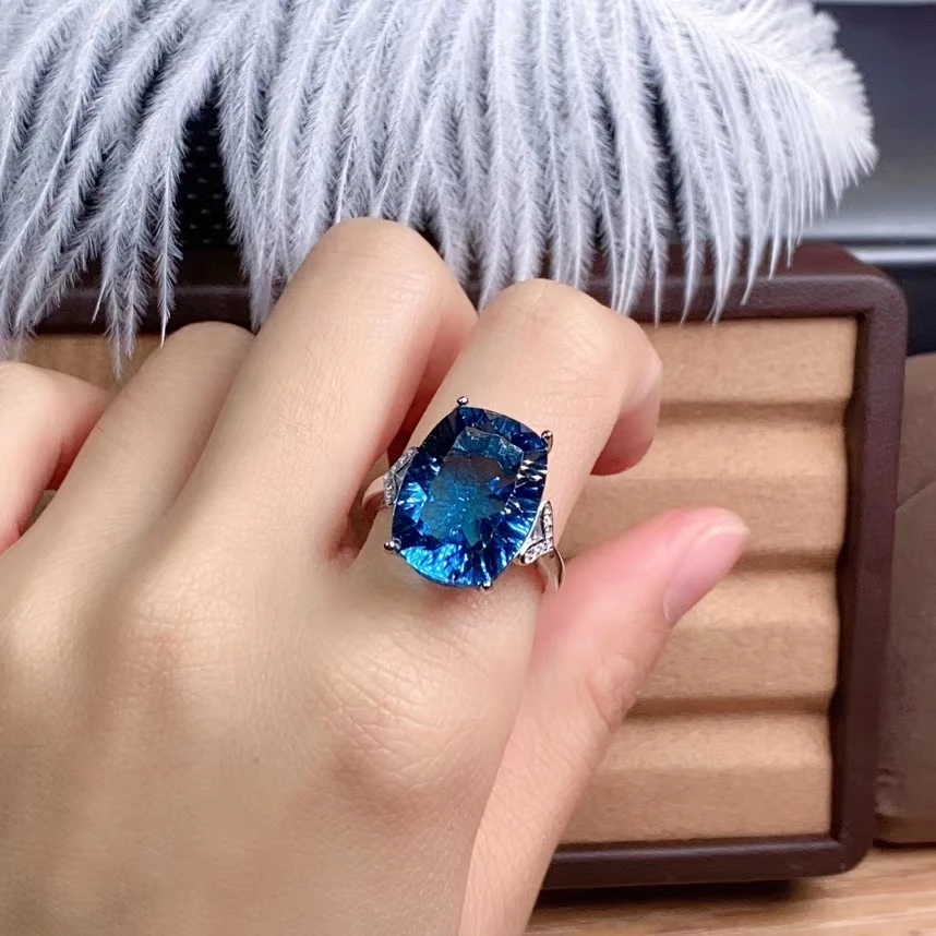 KJJEAXCMY fine Exquisite  jewelry 925 sterling silver inlaid natural blue topaz gemstone new woman Female ring  Support test