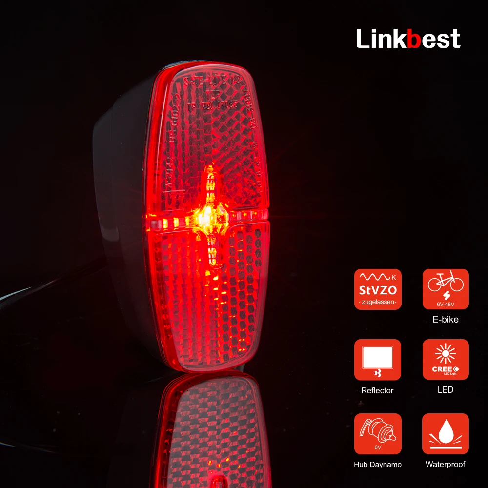 

Linkbest M4 Taillight LED Bicycle light Waterproof IPX-4 6V-48V for hub dynamo