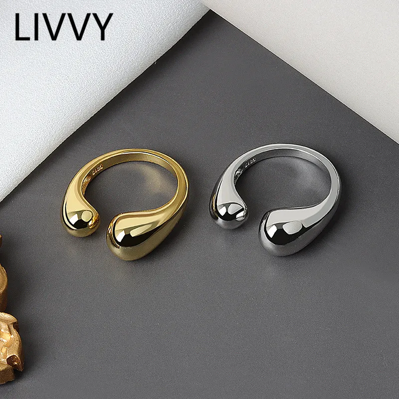 LIVVY Silver Color Jewelry  Double Ball Beads Opening Rings For Women Couple 2021 Trend  Fashion Jewelry Gift