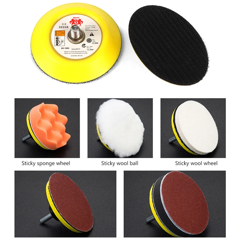 11PCS Sandpaper Disc Kit 3 Inch Polishing Wheel with 10PCS Abrasive Polish Pad Plate For Rotary Sander Tool Sanding Paper