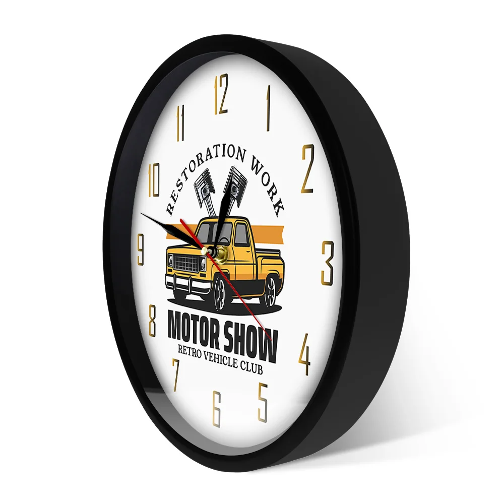 Restoration Work Yellow Automobile Car Wall Art Custom Garage Tools Wall Clock Motor Show Retro Vehicle Club Modern Wall Watch