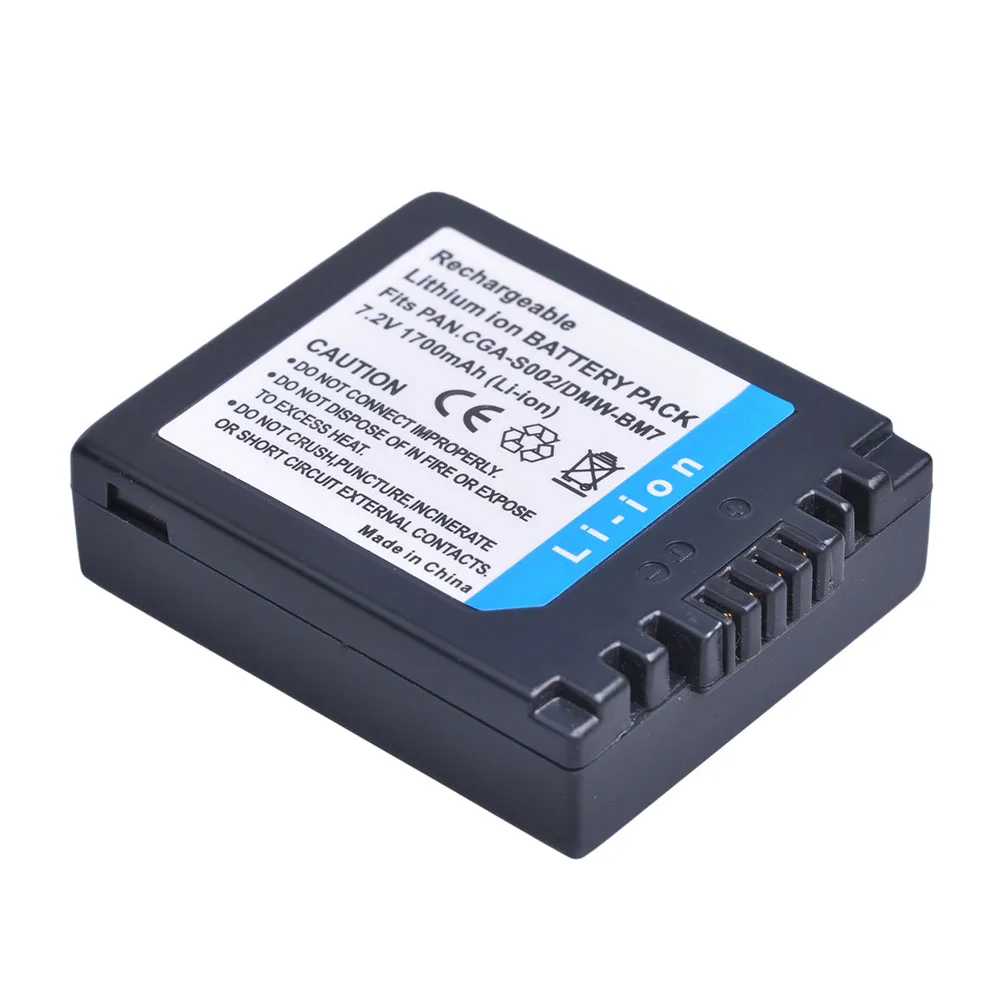 1700mAh CGA-S002E CGA-S002 DMW-BM7 Battery + Type-c Charger for Panasonic Lumix DMC FZ10 FZ1 FZ2 FZ3 FZ4 FZ5 FZ15 FZ20