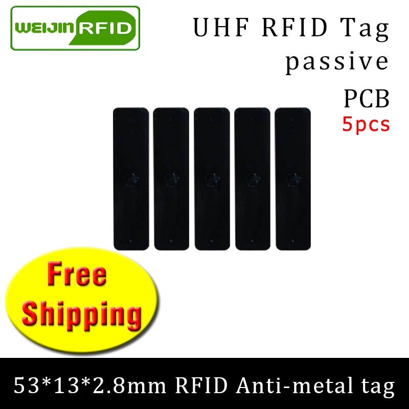 UHF RFID metal tag 915mhz 868mhz Alien Higgs3 EPC 5pcs free shipping 53*13*2.8mm small rectangle PCB smart passive RFID tags