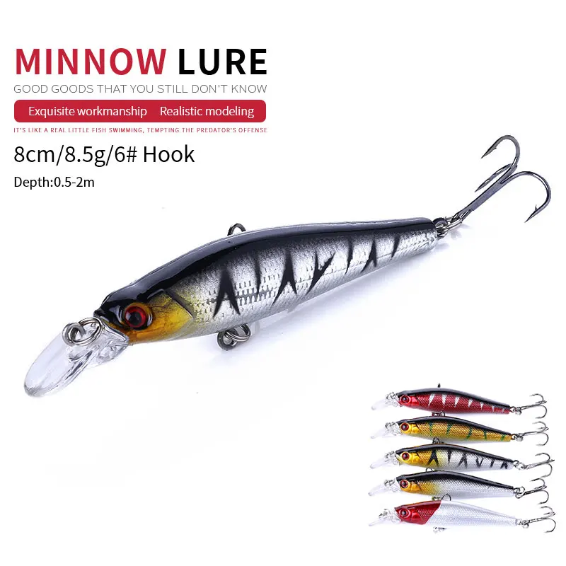 NEW UP 8cm 8.5g professional quality minnow fishing lures hard bait diving 0.5-2m wobblers minnow Artificial Bait Tackle