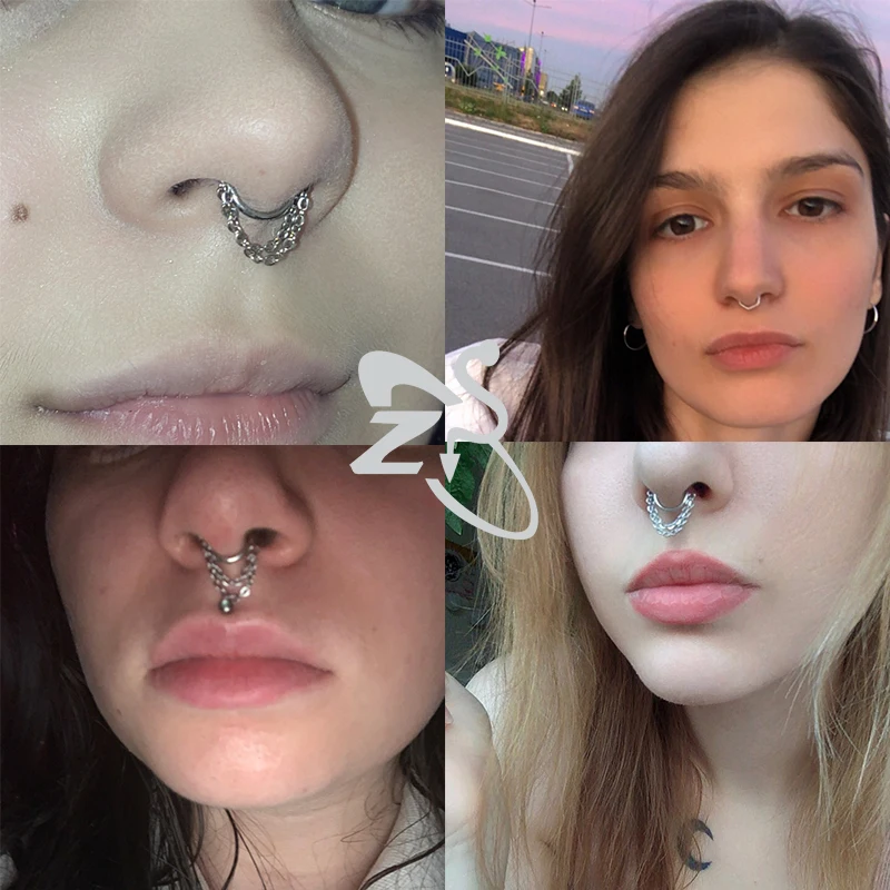 ZS 16G Stainless Steel Nose Rings for Women Girls Zirconia Septum Piercing Indian Black Gold Plated Ear Helix Clicker Piercings