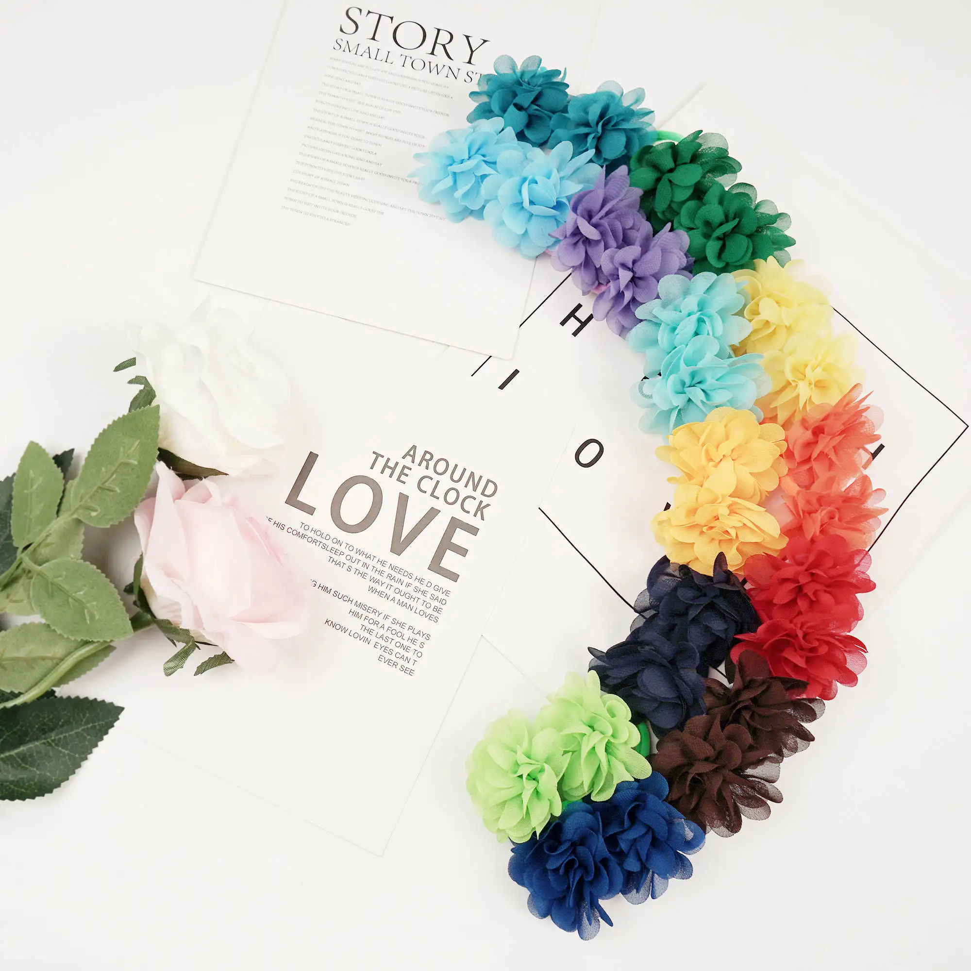 Flower Hair Ties 2inch Chiffon Elastic Band Ponytail Holders Hair Accessories for Baby Girls Infants Kids