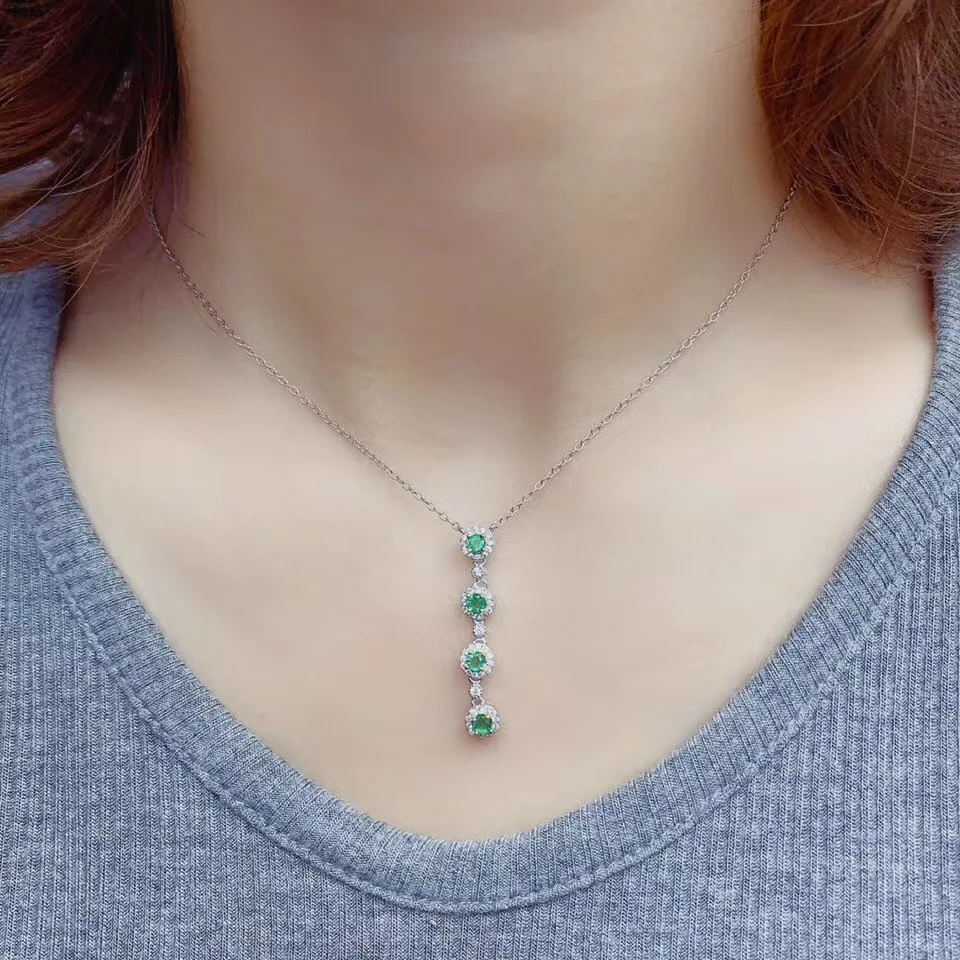 

100% Natural And Real Emerald Pandant Solid S925 Sterling Silver Emerald necklace For Women Colour Gem Stone Fine Jewelry