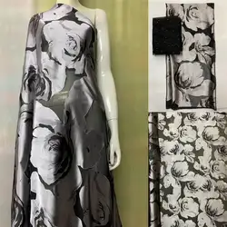 New design silk satin printed fabric 5+2 yards /set african high quality silk fabric for party dress.N06