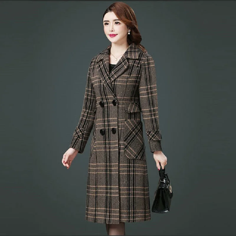 Imagem -06 - Cabolsa de Comprimento Médio de lã para Mulheres Seção Longa sobre o Joelho Cabolsa Grosso Quente Tartan Houndstooth Moda Outono e Inverno Nova