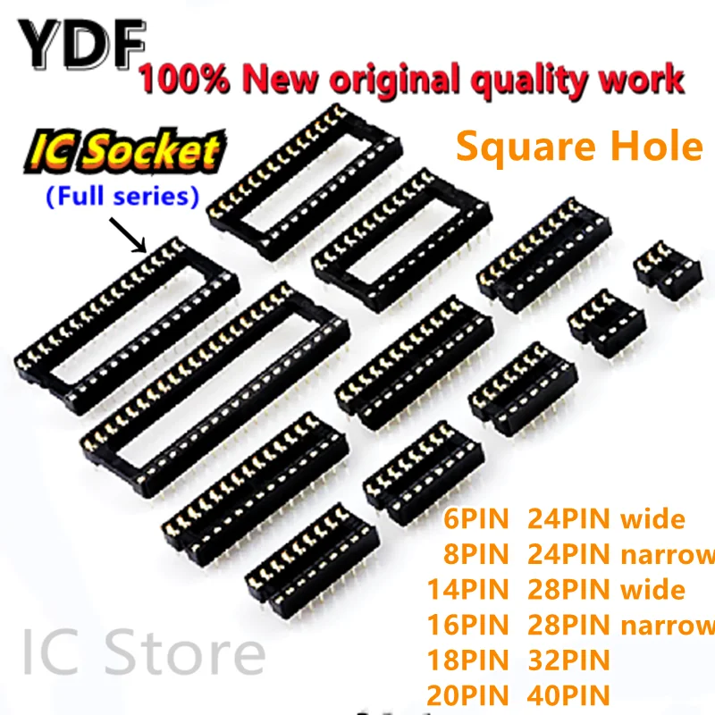 (10pcs) 100% New Square Hole DIP6 DIP8 DIP14 DIP16 DIP18 DIP20 DIP28 DIP40 Connector IC Seat Socket 6 8 14 16 18 20 24 28 40-Pin