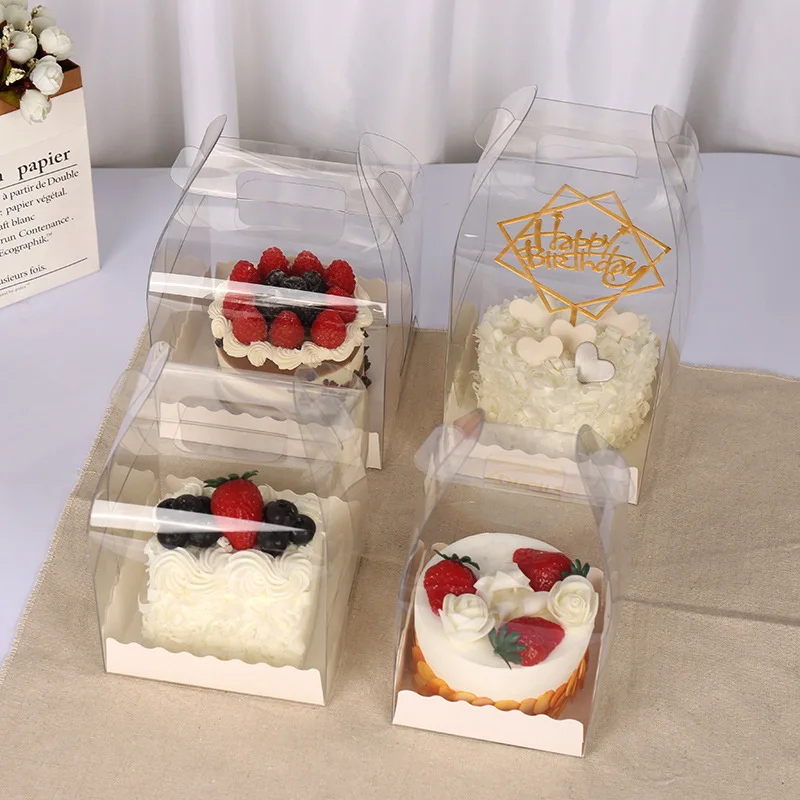 2021 Transparent Cake Boxes PVC Cake Packaging Boxes Organizers Baking Cases With Handles Bracket Plastic Candy Cake Box Contain