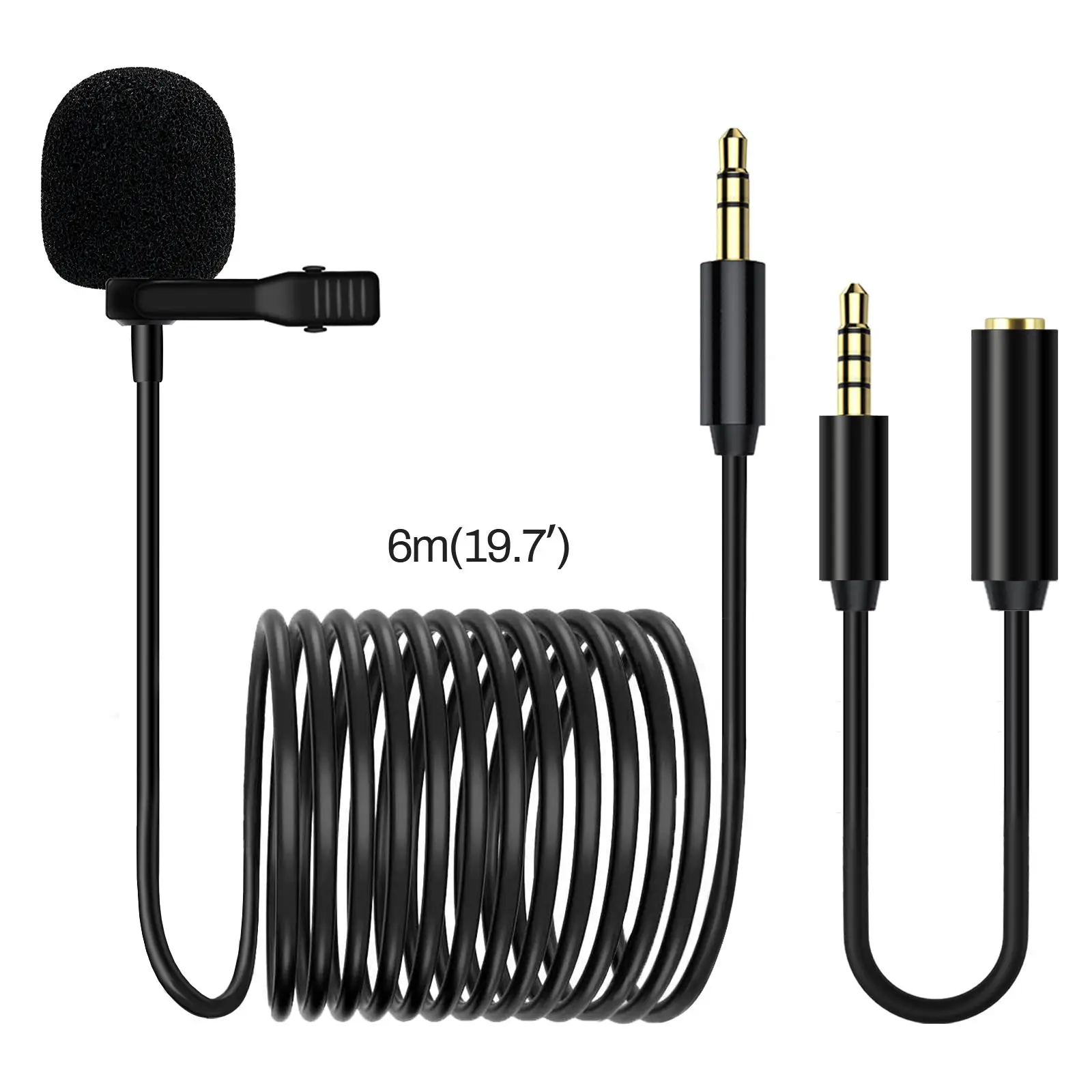 Litufoto-VV10 6m/3.5mm Interface Lavalier Microphone Condenser Clip-on Lapel Mic Wired Mikrofo/Microfon for Phone for Laptop PC