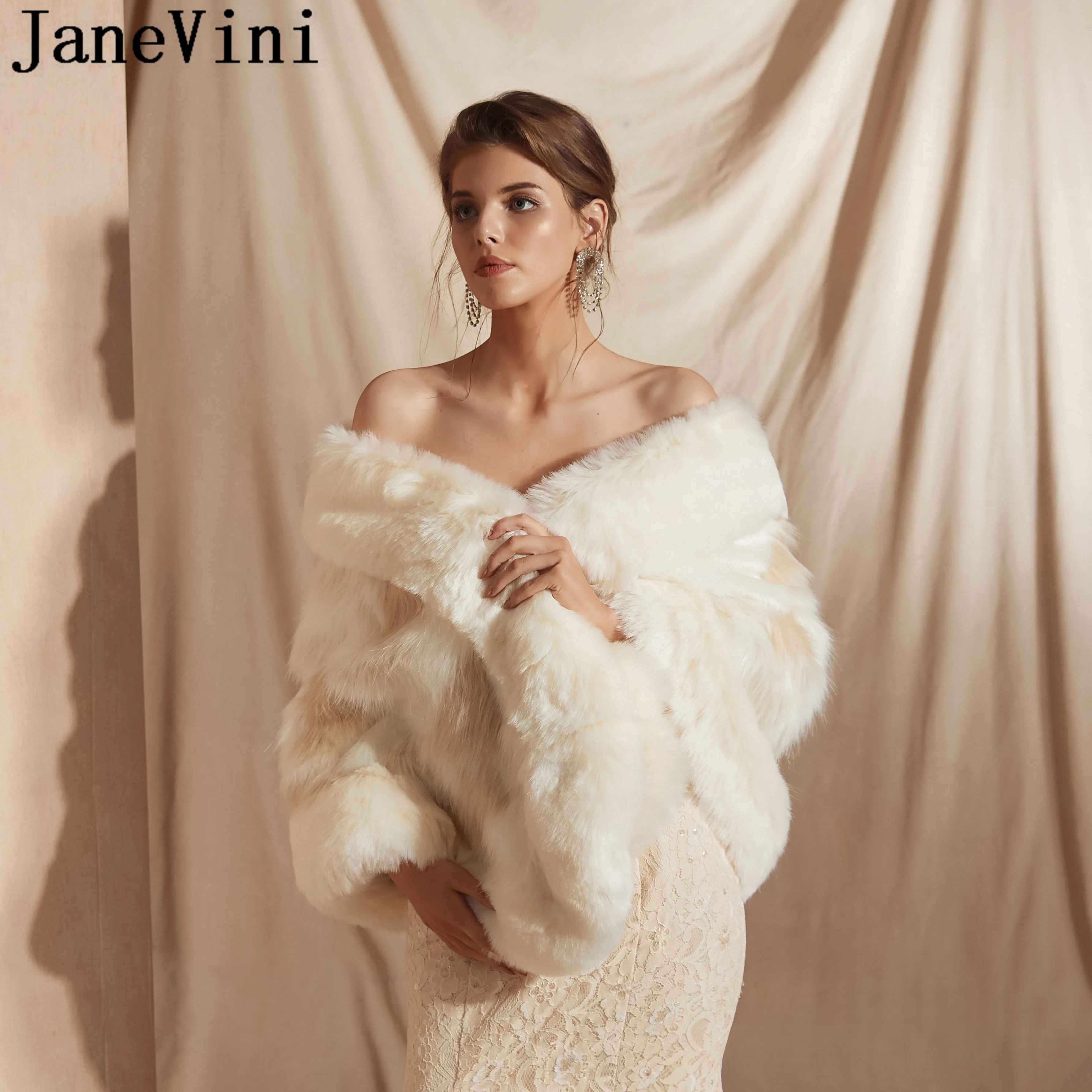 JaneVini – robe de soirée en fausse fourrure pour femme, châle, manteau de fourrure, étoles, cape, étoles, veste de fête Chic, 2020