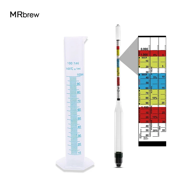 

Hydrometer Tester & 100ml Measuring Bottle,Triple Scale Hydrometer For Wine, Beer, Mead and Kombucha Specific Gravity ABV Tester