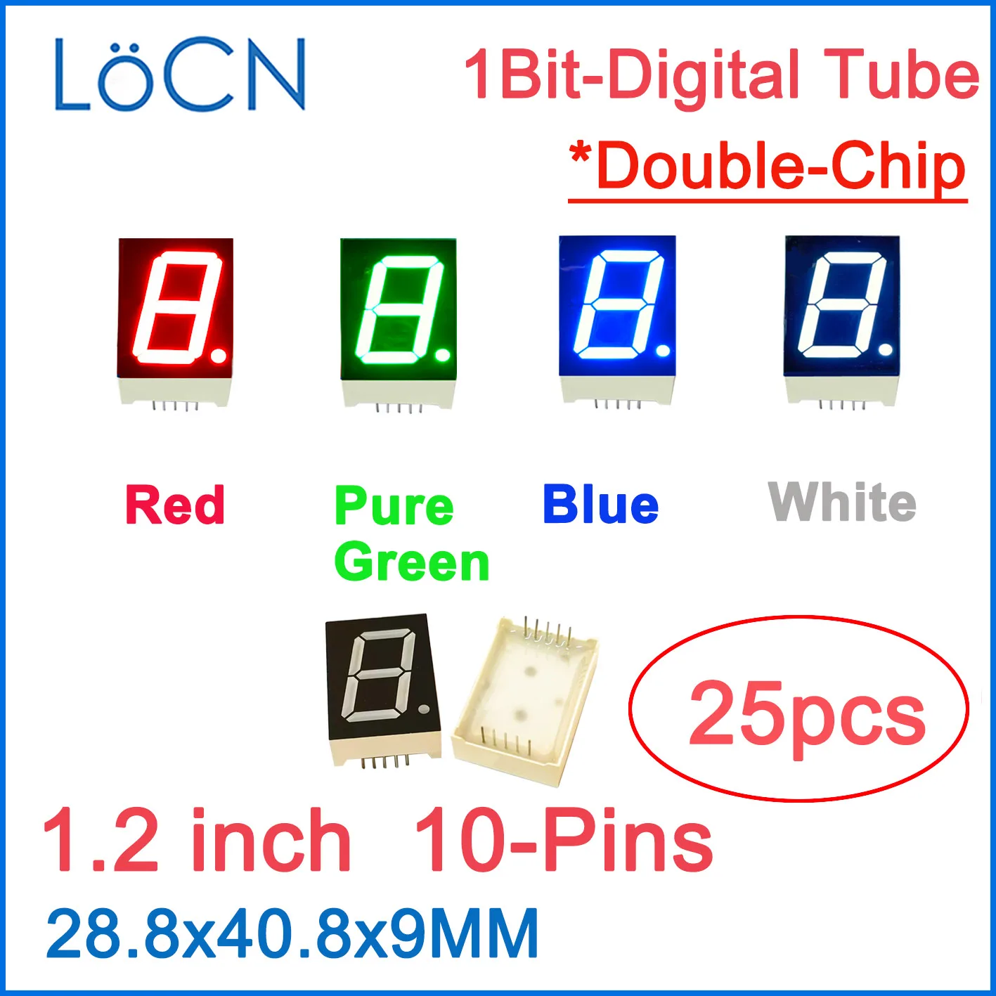 1.2 inch LED Display Digital tube 1 bit RED WHITE BLUE GREEN Common Cathode Anode High Bright Display 1.2inch 25PCS Double-Chip