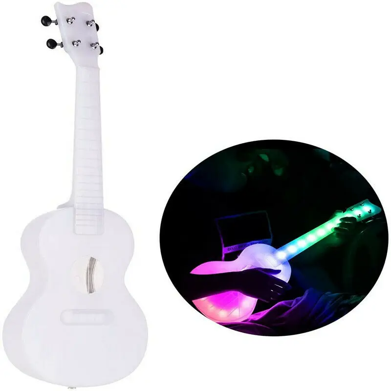 Ukulele Recarregável LED Brilhante para Crianças e Adultos, Instrumento Musical para Crianças, Acessórios Engraçados para Guitarra, 5 Modos de Luz,