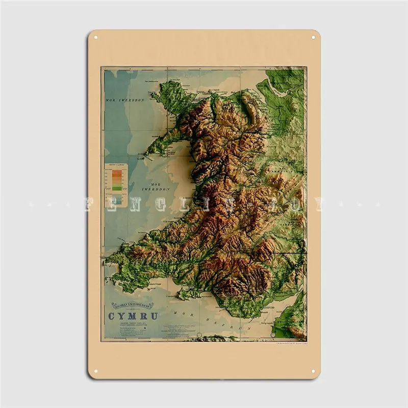 1913 Wales Relief Map 3d Digitally Rendered Metal Sign Garage Decoration Create Cave Pub Wall Cave Tin Sign Posters