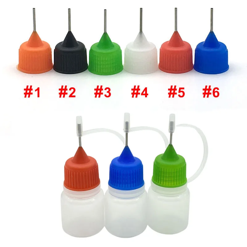 

500pcs 3ml Plastic Dropper Bottle Soft PE Needle Vial With Colorful Screw Metal Drop Cap For Liquid Empty Container