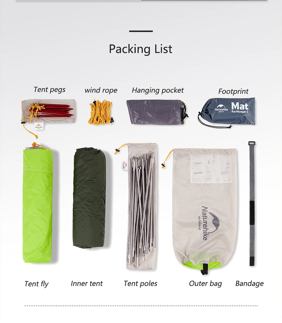Naturehike Mongar 2-Personen-Zelt, 20D-Nylon, ultraleicht, wasserdicht, Rucksackzelt, Outdoor, Wandern, Radfahren, Reisen, Campingzelt – Detail 7