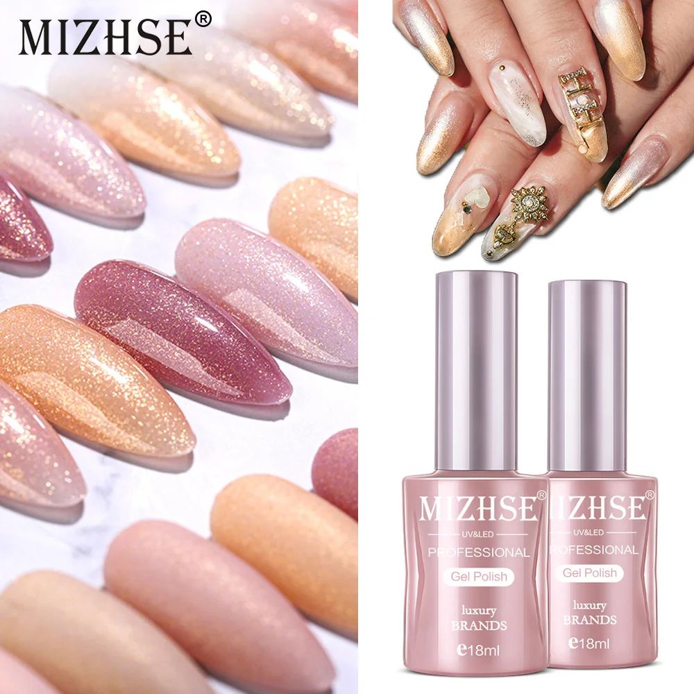 MIZHSE Glitter Gel Polish Nail Art 18 Colors Semi Permanent Varnish Hybrid Nail Polish Nail Glitter UV Gel for Manicure