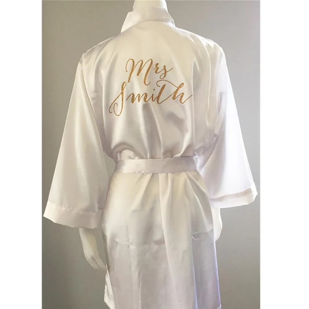 glitter gold silk Sexy Women Nightwear custom bride robe Marriage gift Name hen weekend nightgown Peignoir bridesmaid Bathrobe