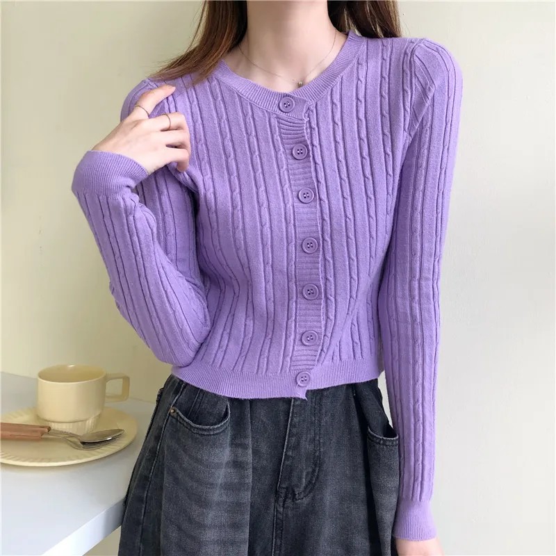 10 Colors Women O-Neck Knitted Casual Short Sweaters Cardigans Lady Knitting Soft Autumn Spring Twisted Cardigan Female