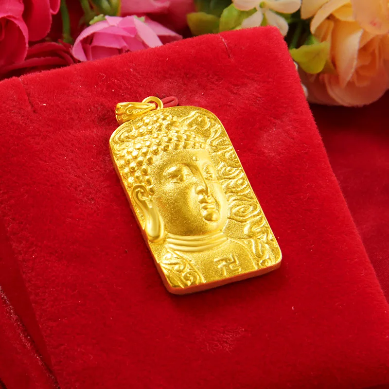 Relief Yellow Gold Plated Rectangle Buddha Pendant for Men Classic Pendant Without Necklaces Wedding Birthday Jewelry Gifts