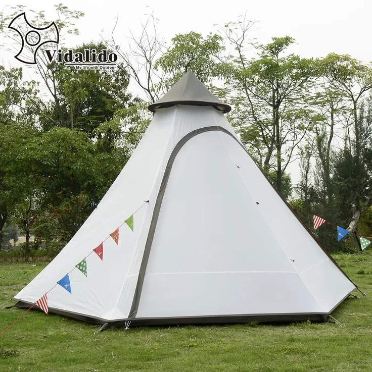 

New Pyramid Indian camping tent 4-6 person outdoor family yurt Ultra-light double layer driving filed tent fireproof material