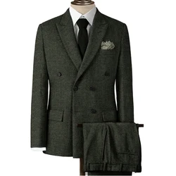 Dark Green Herringbone Tweed Suit Vintage Gentleman Style Custom Made Suit Men Suit Tailor Mens Suit Slim Suits For Men 2 Piece