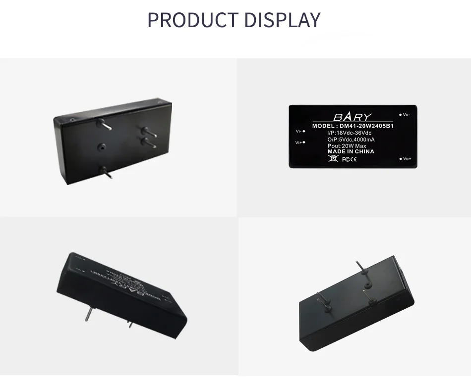 20 W DC-DC isoliertes Buck-Stromversorgungsmodul 18–36 VDC bis DC5 V 4000 mA Schaltnetzteil, schwarzes Kunststoffgehäuse – Detail 5