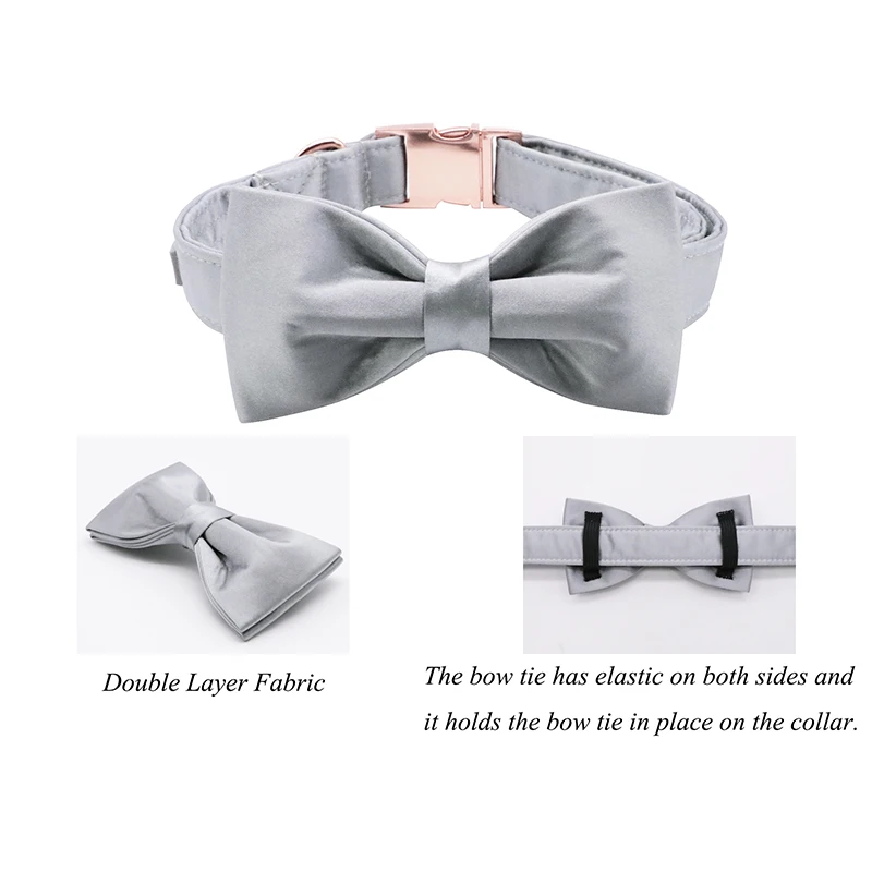 Unique style paws Grey Silk Dog Collar with Bowtie Puppy Collar  Adjustable Dog Collar Pet Gift for Small Medium Large Dog