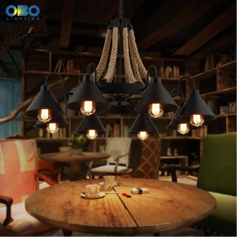 Imagem -06 - Vintage Hemp Rope Pendant Lamp Ferro Lampshade Loja Café Casa Bar Luzes Interiores Estilo Industrial Cadeia Pendant Lights E27