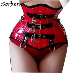 Sorbern-corsé con cierre personalizado para mujer, ropa interior de charol rojo fetiche BDSM, adelgazante de cintura