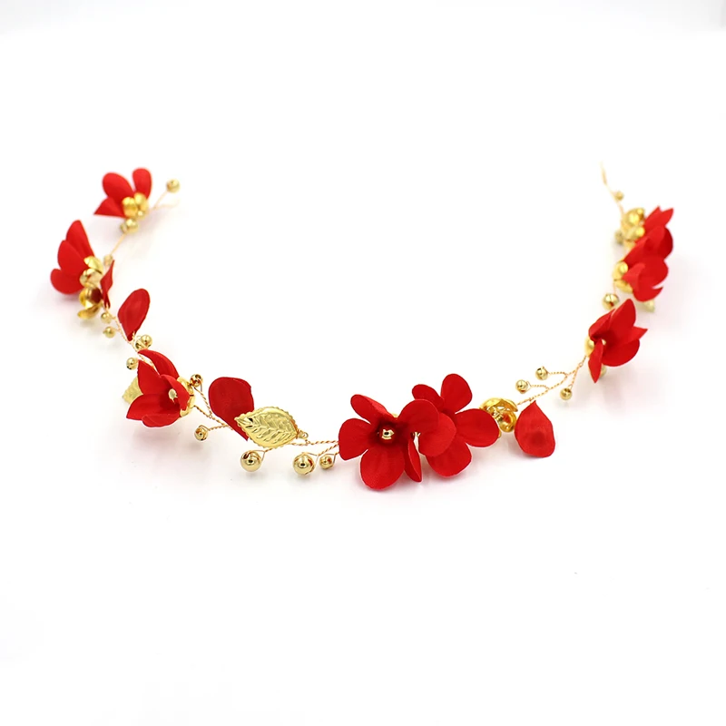 O621 Personalizzato Rosso Fiori di Stoffa da sposa copricapo da sposa hairband sexy dei capelli della fascia dei monili per la cerimonia nuziale e del partito