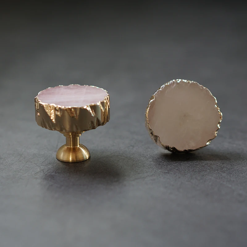 Crystal Decorated Cupboard Drawer Knobs  White Pink Crystal Solid Brass Kitchen Cabinets Knobs Round Knob