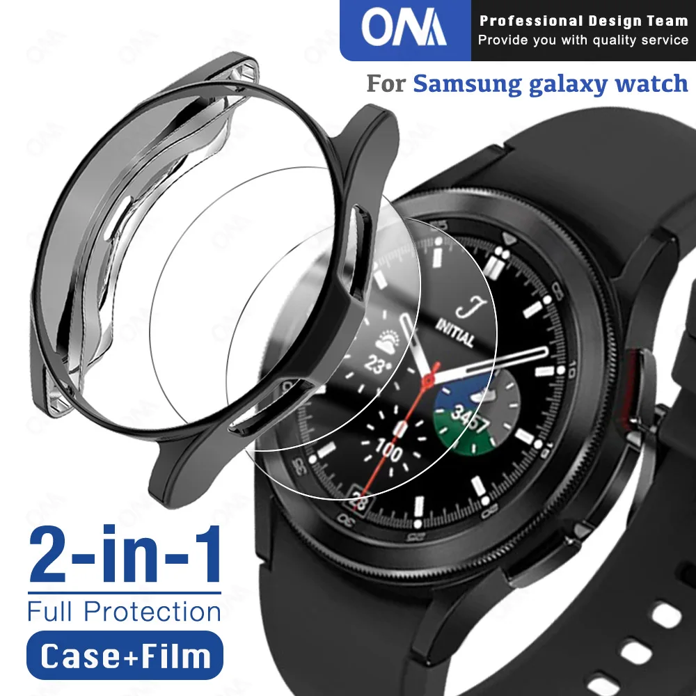 Case + Tempered Glass For Samsung Galaxy Watch 4 Classic 42/46mm Anti-scratch Screen Protector & Bumper Protective Case Cover