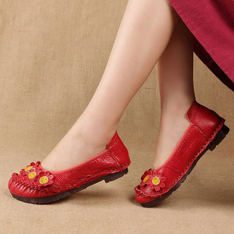 Designer Shoes Women Loafers Genuine Leather Flats Woman Loafers Oxford Shoes Woman 2021 Flower Ladies Shoes Mother Flats