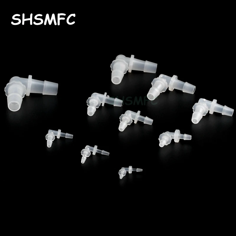 3~10Pcs 11.1-1.6mm PP Barb Equal path Elbow Connectors Garden Irrigation Aquarium Tank Adapter Air Pump Medical Hose Joints