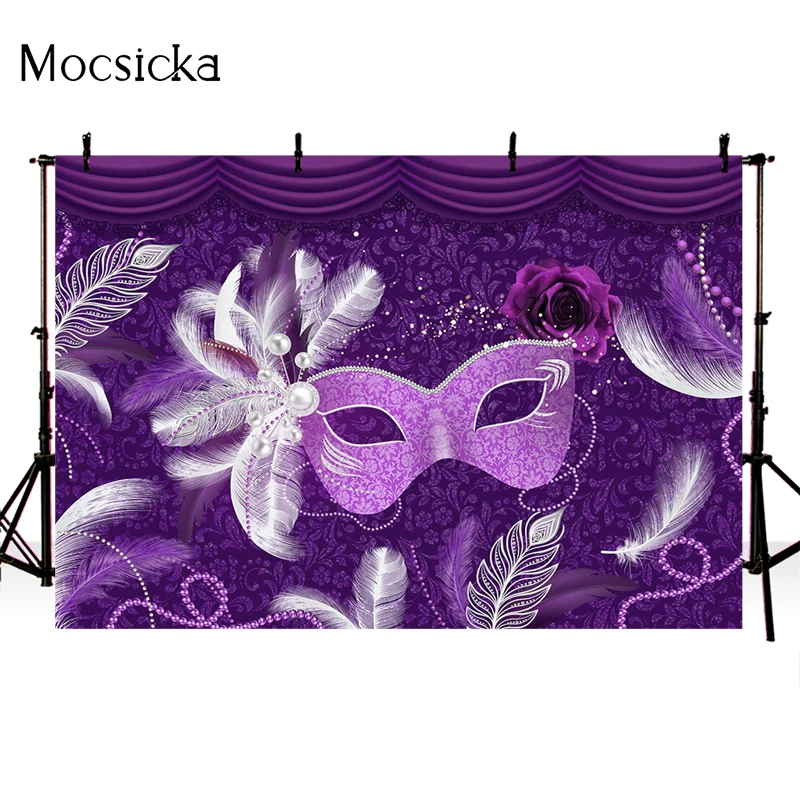 Mocsicka  Masquerade Backdrop Feather Diamond Mask Photography Background Luxury Vintage Pattern Custom Background for Photo