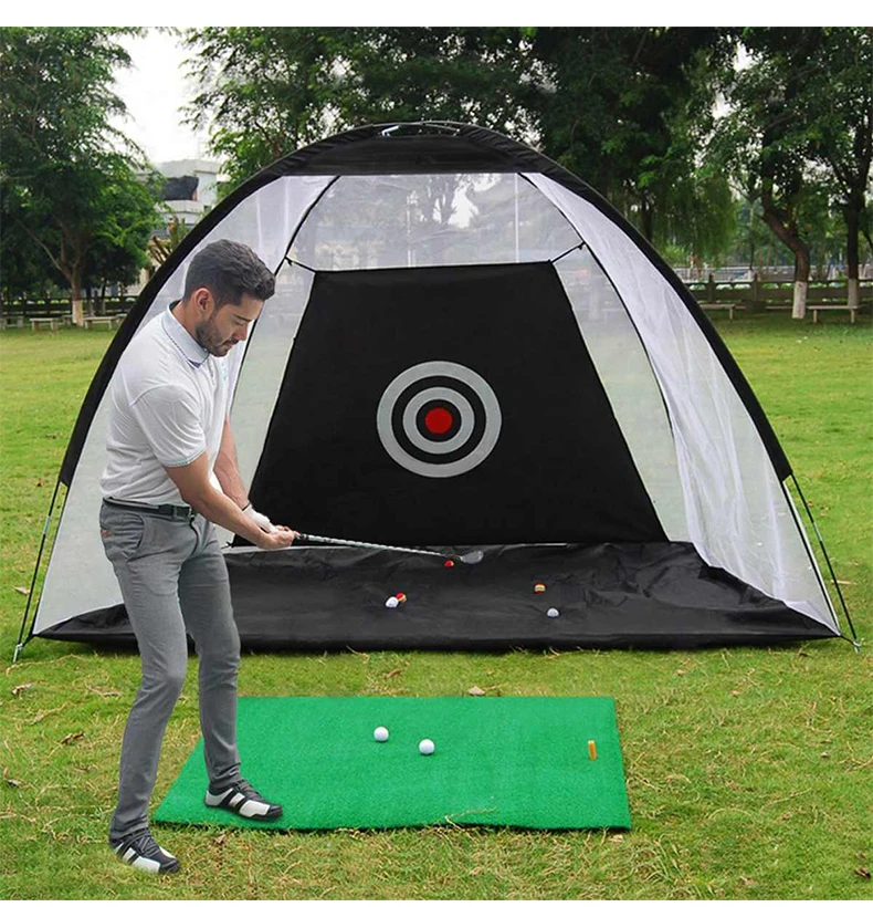 Golf Training Equipment Indoor 2M Golf Practice Net Tent Golf Hitting Cage Garden Grassland Practice Tent Mesh Mat Outdoor Swing