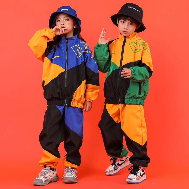 Kid Cool Hip Hop Clothing Pockets High Neck Jacket Top Coat Running Casual Jogger Pants Girls Boys Jazz Dance Costume Clothes