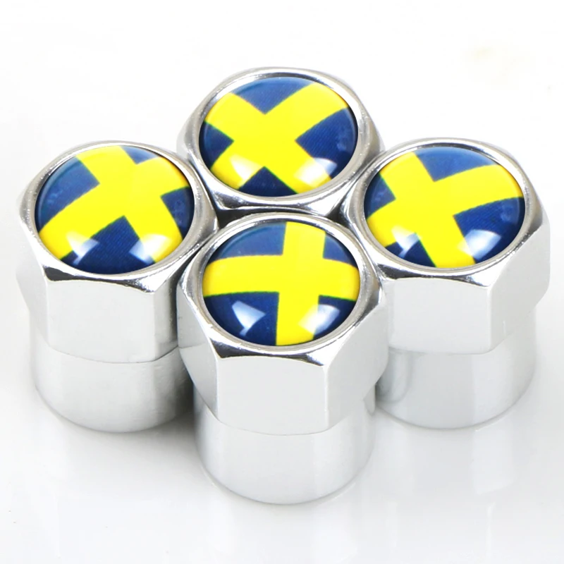 4pcs Aluminum Sweden Flag Car Wheel Tire Valves cover Tyre Air Caps case For Volvo V70 XC60 S60 V60 V40 Car Accessories Styling