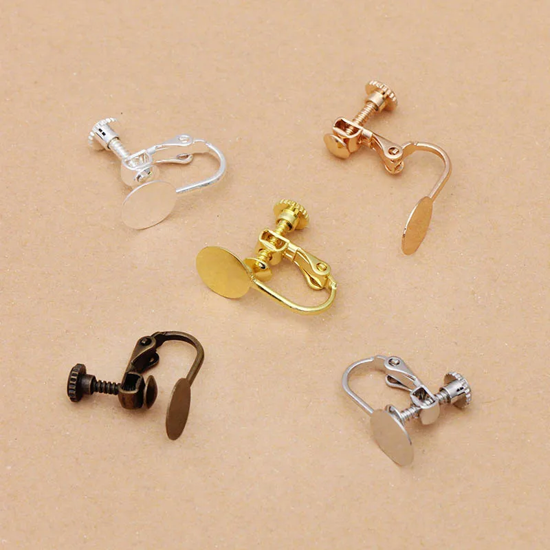 40pcs 8mm Screw Back Clip On No pierced Hanging Dangle Earrings Blank Flat Circle Glue Pad  Cabochons Bases Earrings Findings
