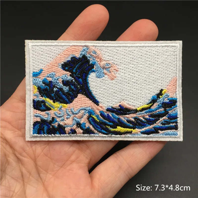 Embroidery Patches for Clothing Camp Iron On Patch Punk DIY Applique Clothes Stickers Van Gogh Star Night Mountain Wave Stripes