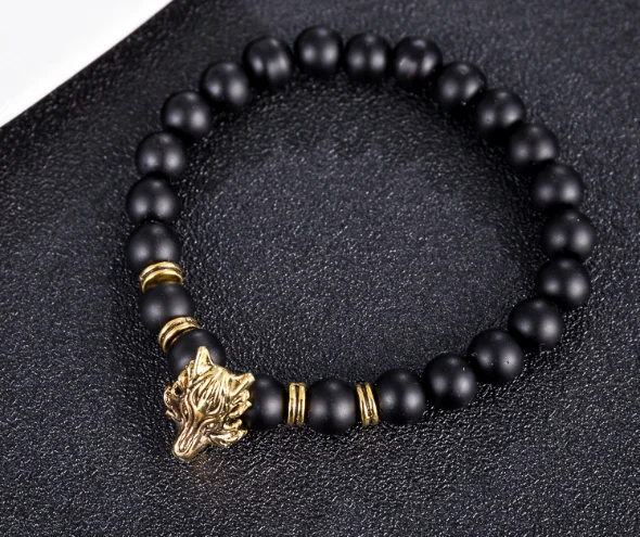 wolf 8mm Punk multicolor Agate beads Chakra Reiki Buddha Yoga Bracelet elastic adjustable Volcanic Stone Bangles rtg42
