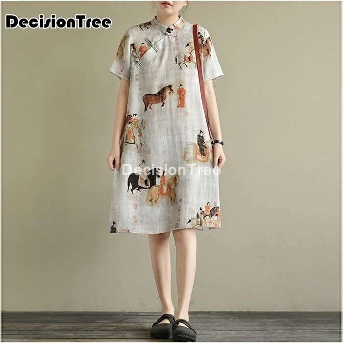 2023 chinese dress sleeveless chinese women long cheongsam dress linen qipao chinese traditional dress long dress qipao